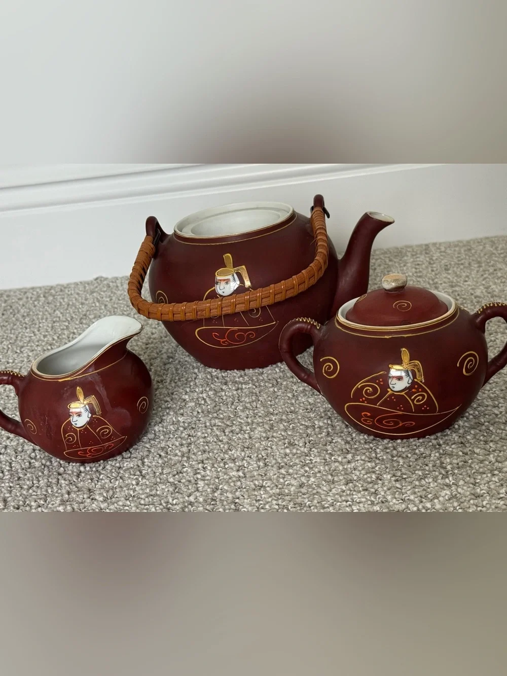 Hand-Painted Porcelain Tea Set with Japanese Motifs